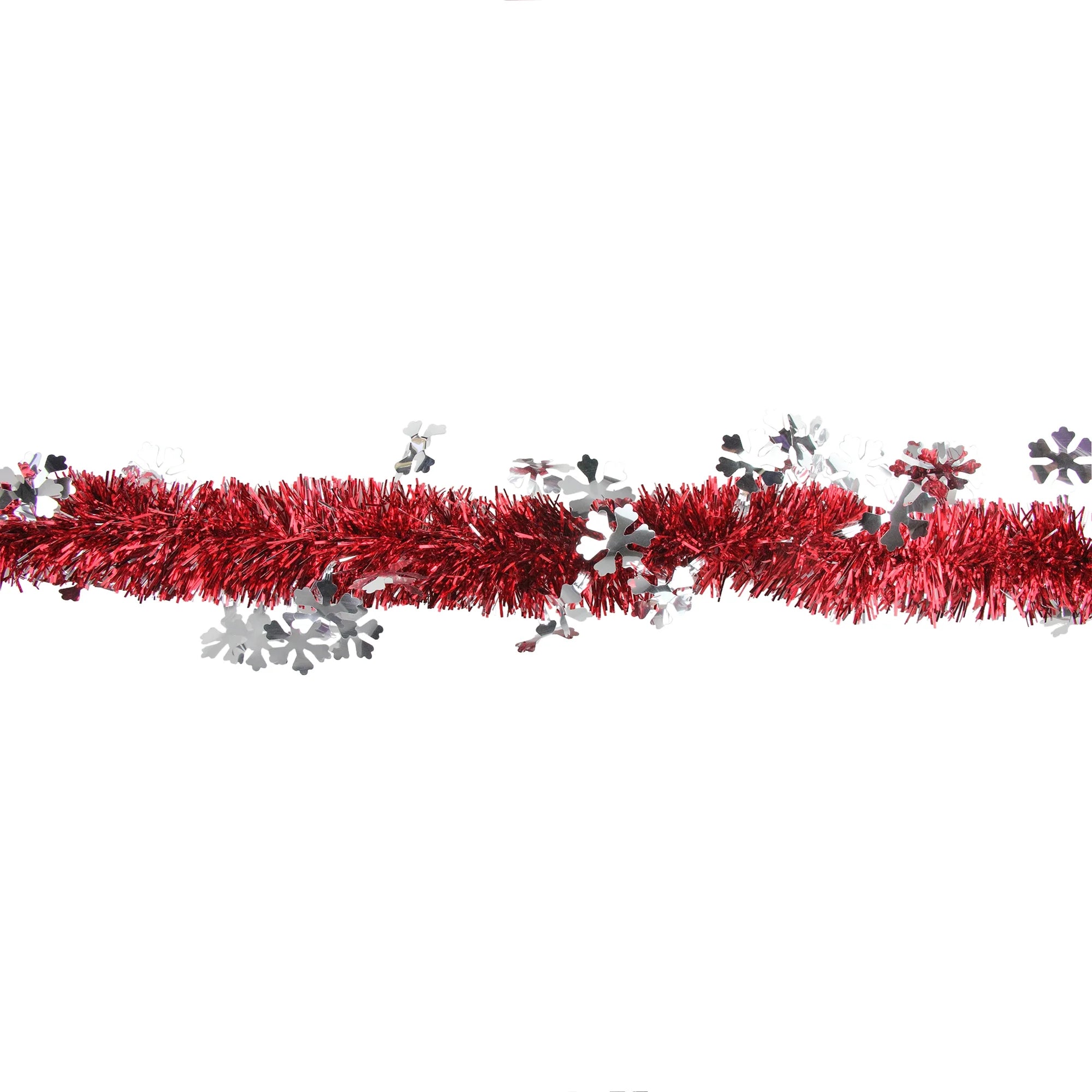 12' X 3" Unlit Shiny Red/Silver Snowflakes Tinsel Christmas Garland