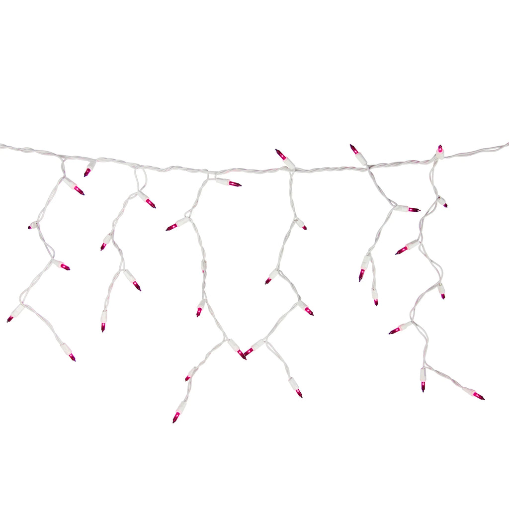 Mini Icicle Christmas Lights - Pink - 7.75' White Wire - 100Ct