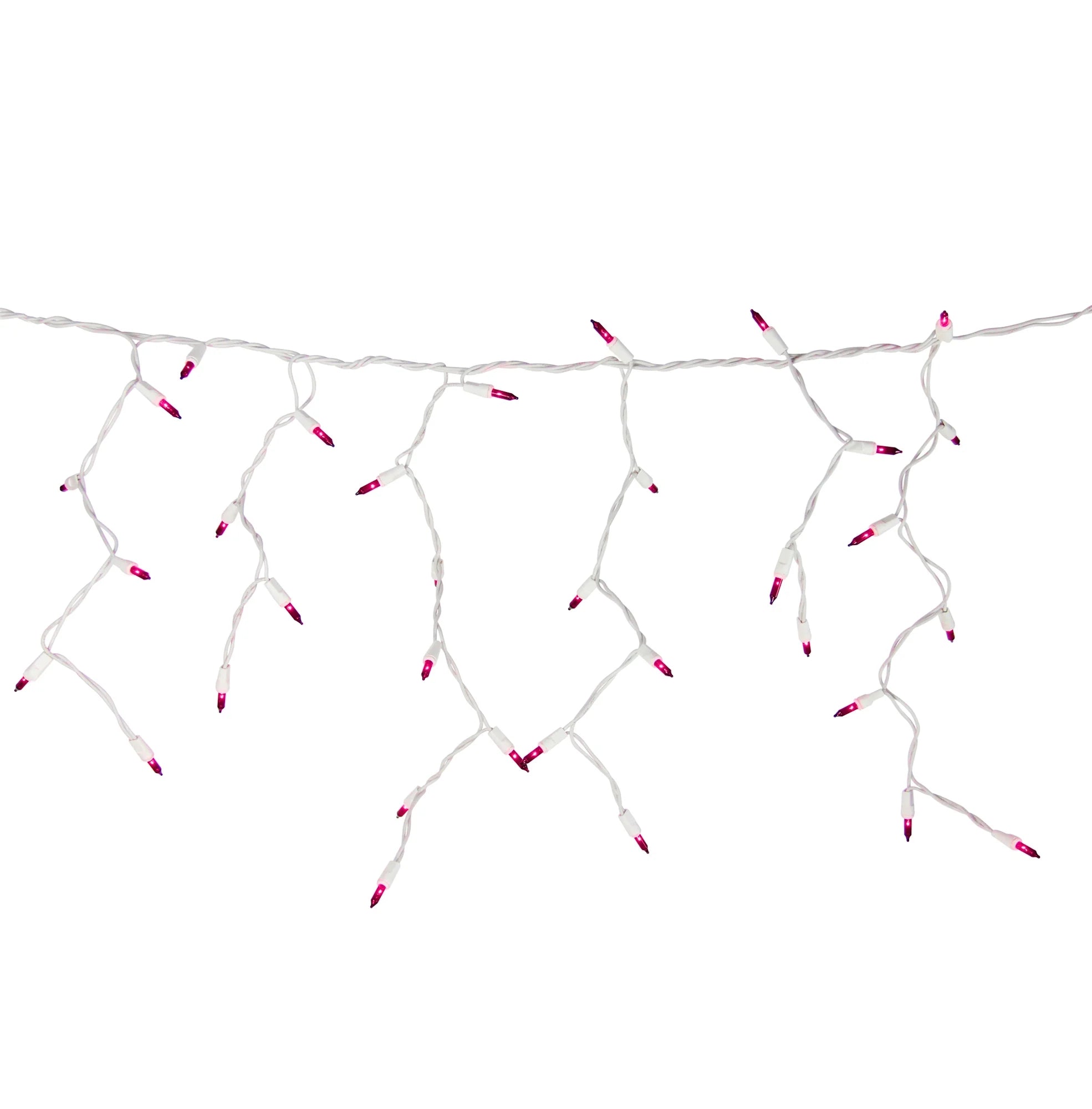 Mini Icicle Christmas Lights - Pink - 7.75' White Wire - 100Ct