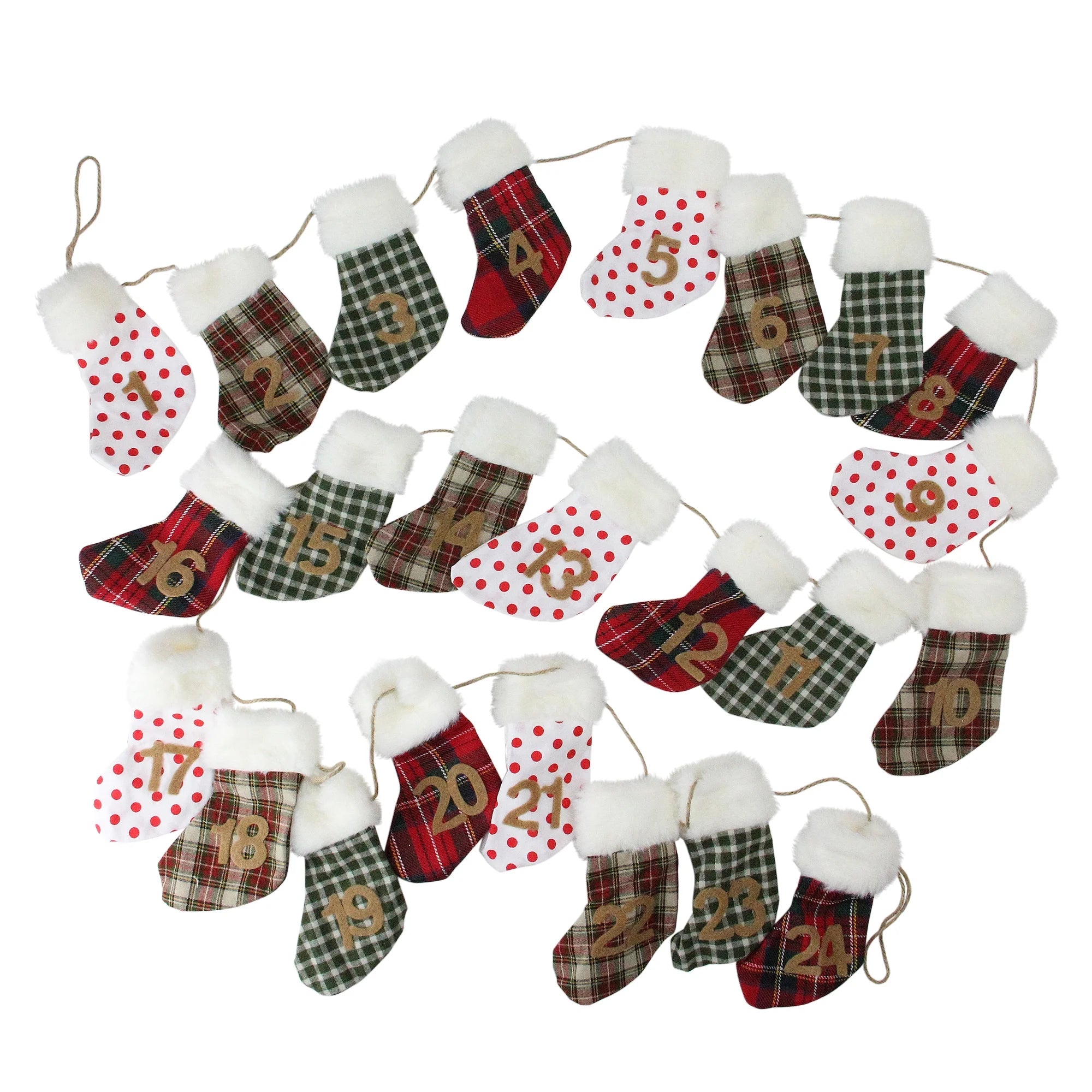 8' X 8.25" Unlit Red/Green Advent Stocking Christmas Garland