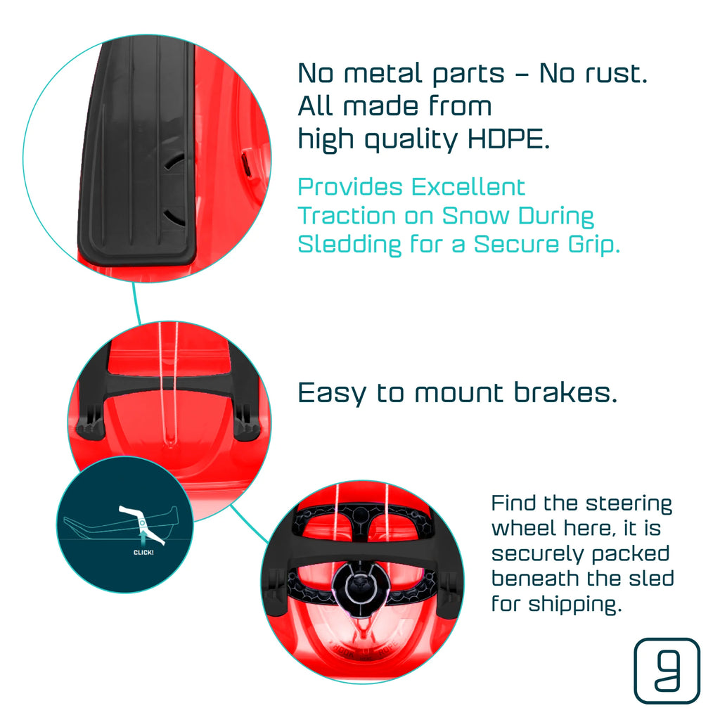 Stratos Bobsled for Kids, Steerable Snow Sled , Ages 3+ , Red