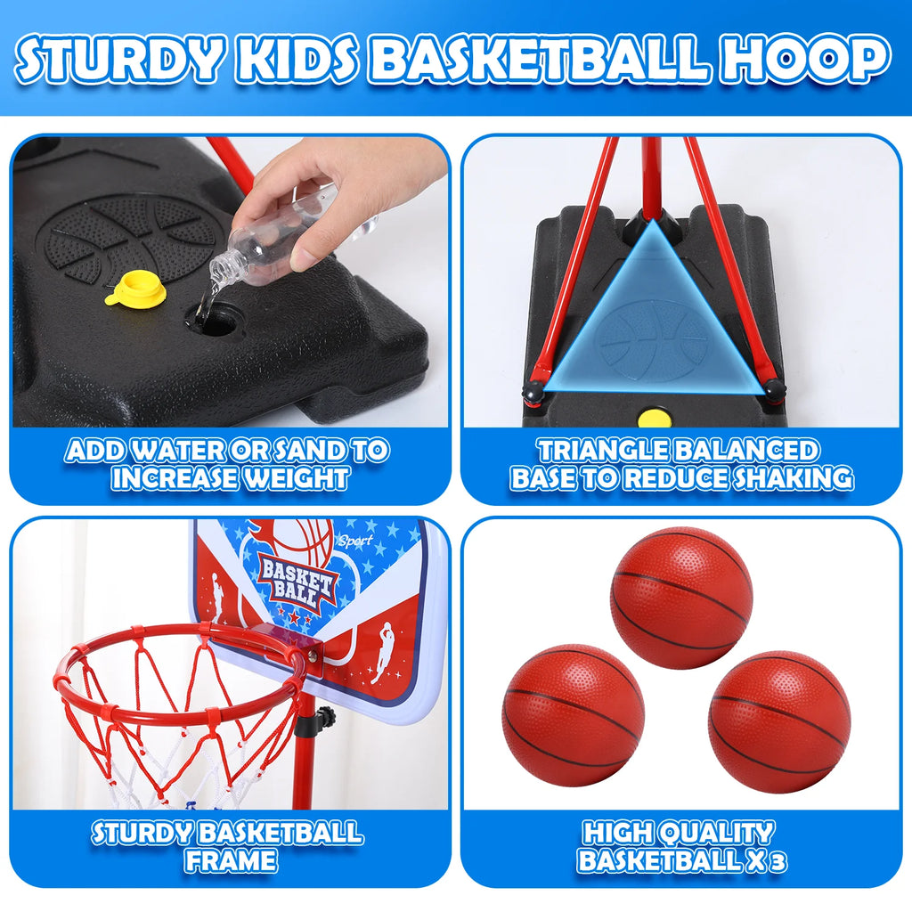 Kids Basketball Hoop Adjustable Height 2.9 Ft-6.2 Ft, Toddler Basketball Hoop Indoor Outdoor Portable Kids Basketball Goal Toys for Boys Girls Gift
