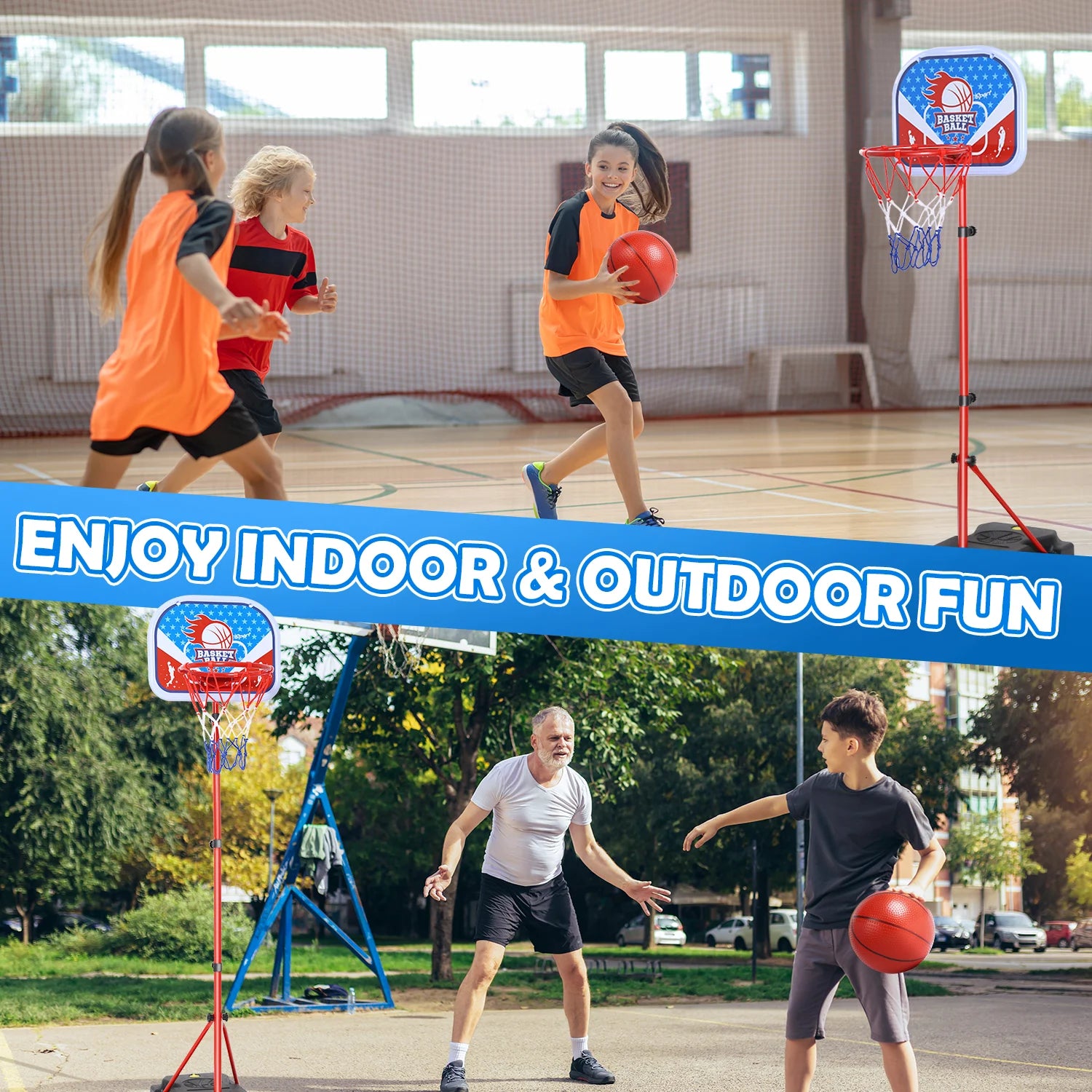 Kids Basketball Hoop Adjustable Height 2.9 Ft-6.2 Ft, Toddler Basketball Hoop Indoor Outdoor Portable Kids Basketball Goal Toys for Boys Girls Gift