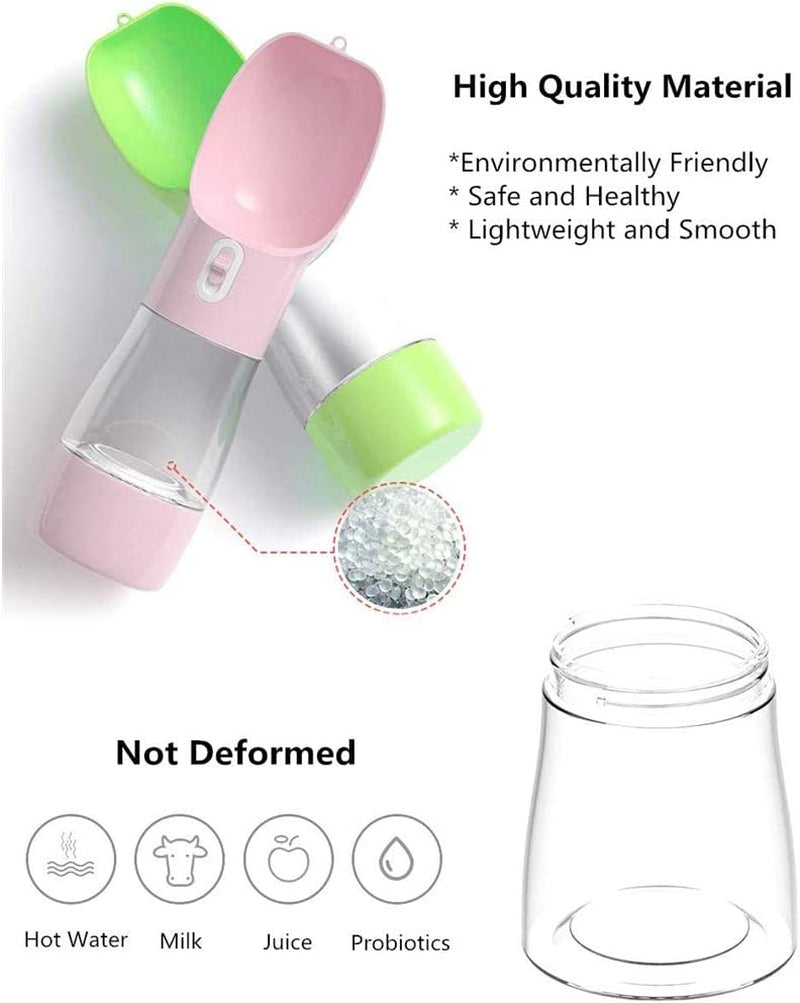 Portable Dog Water Bottle - Leak Proof Dog Water Dispenser with Bowl & Food Container, Dishwasher Safe Food Grade Plastic for Pet Puppy Outdoor Walking Hiking Travel Green