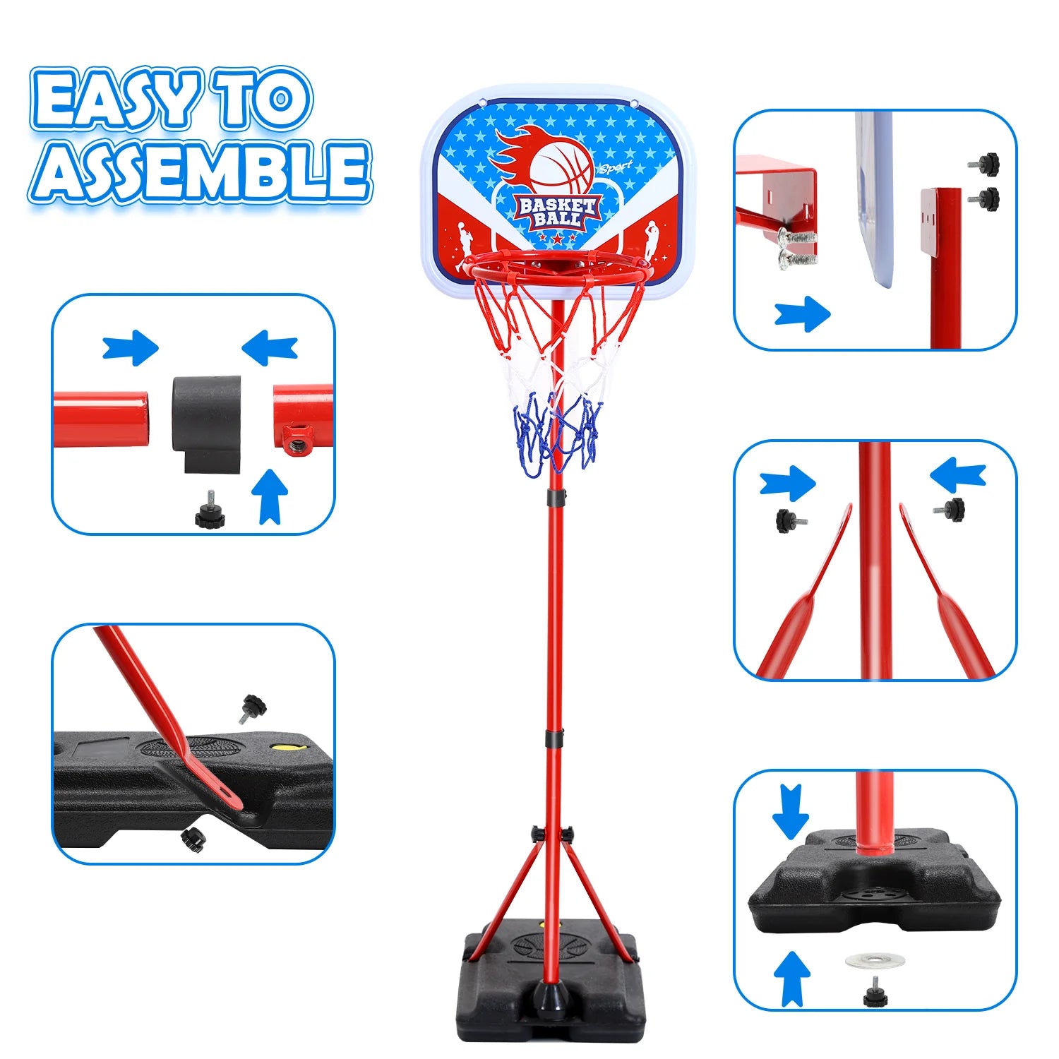 Kids Basketball Hoop Adjustable Height 2.9 Ft-6.2 Ft, Toddler Basketball Hoop Indoor Outdoor Portable Kids Basketball Goal Toys for Boys Girls Gift