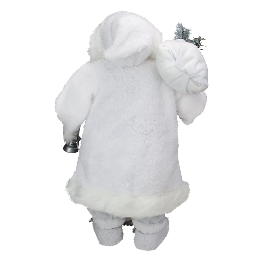 24" White Silver Santa Claus with Lantern Christmas Figure