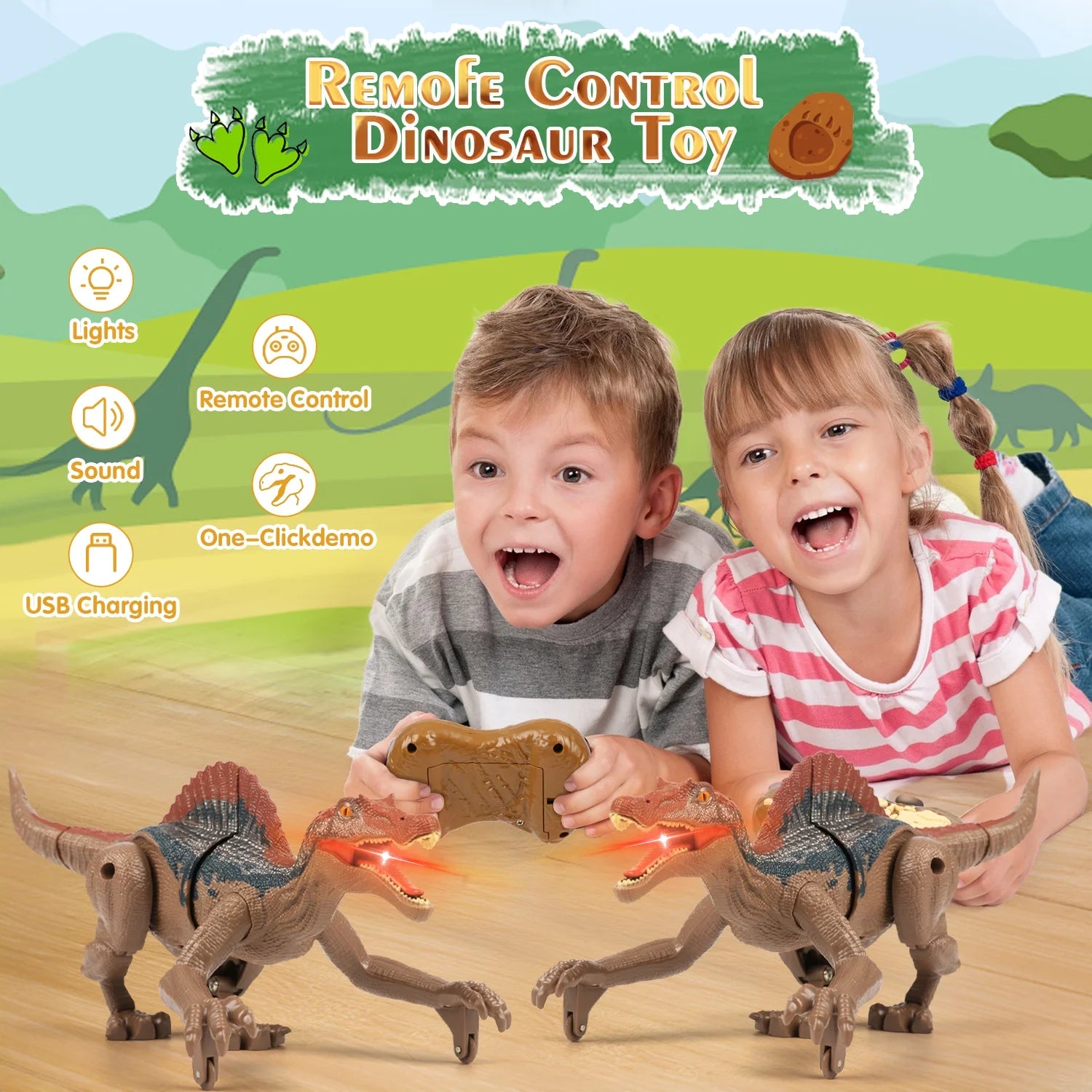 Remote Control Dinosaur Toys for Boys, 2.4G RC Dinosaur Robot with Light Sound, Kids Boy Toys Ages 3 4 5 6+ Year Old, Velociraptor Toys Christmas Gifts