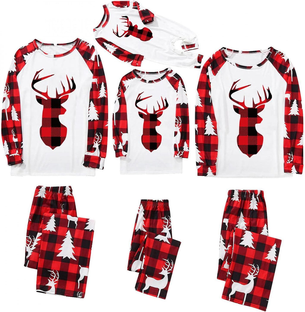 Matching Christmas Pjs for Family plus Size,Family Matching Pajamas Christmas Holiday Nightwear Household Sleepwear Sets Long Sleeve Pjs Red
