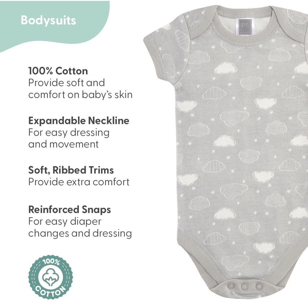 Newborn Baby Layette Gift Set for Boys and Girls, Shower Gift Essentials, Grey Sleepy Elephants