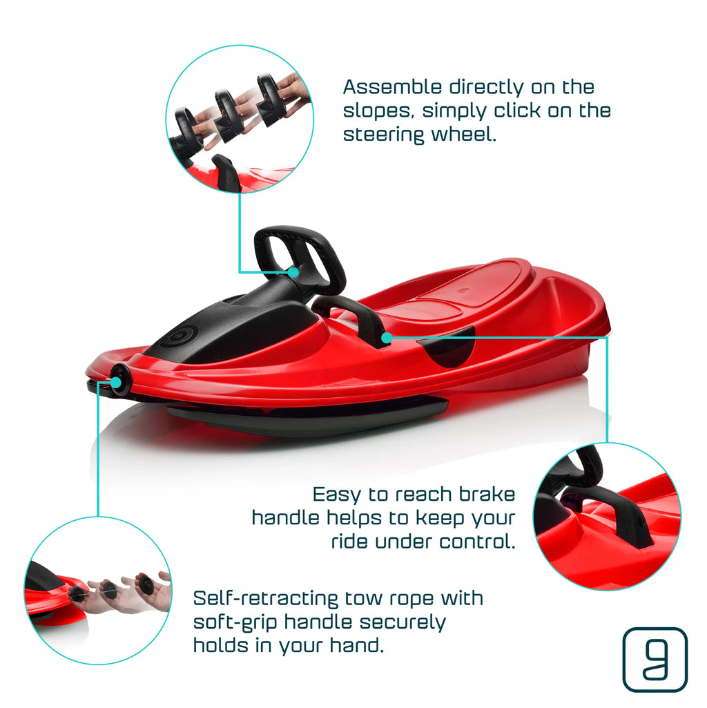 Stratos Bobsled for Kids, Steerable Snow Sled , Ages 3+ , Red