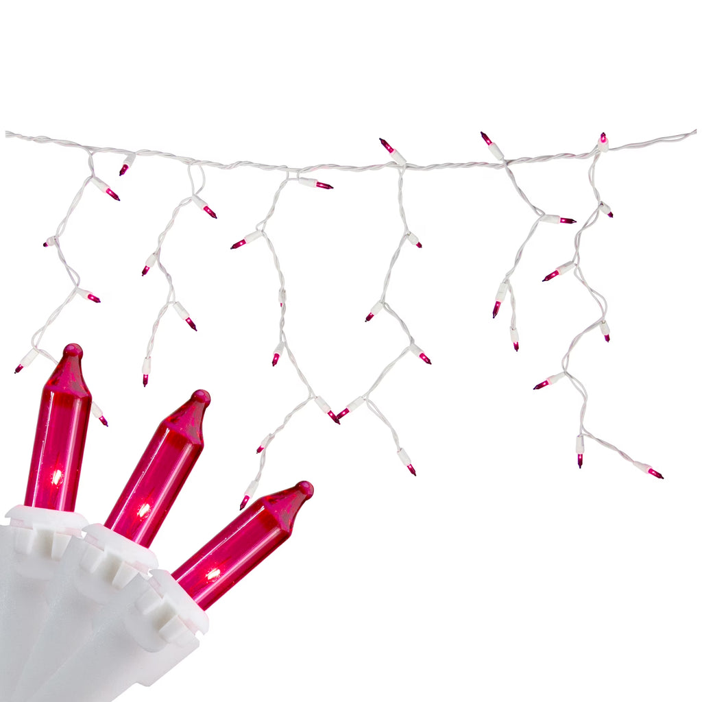 Mini Icicle Christmas Lights - Pink - 7.75' White Wire - 100Ct