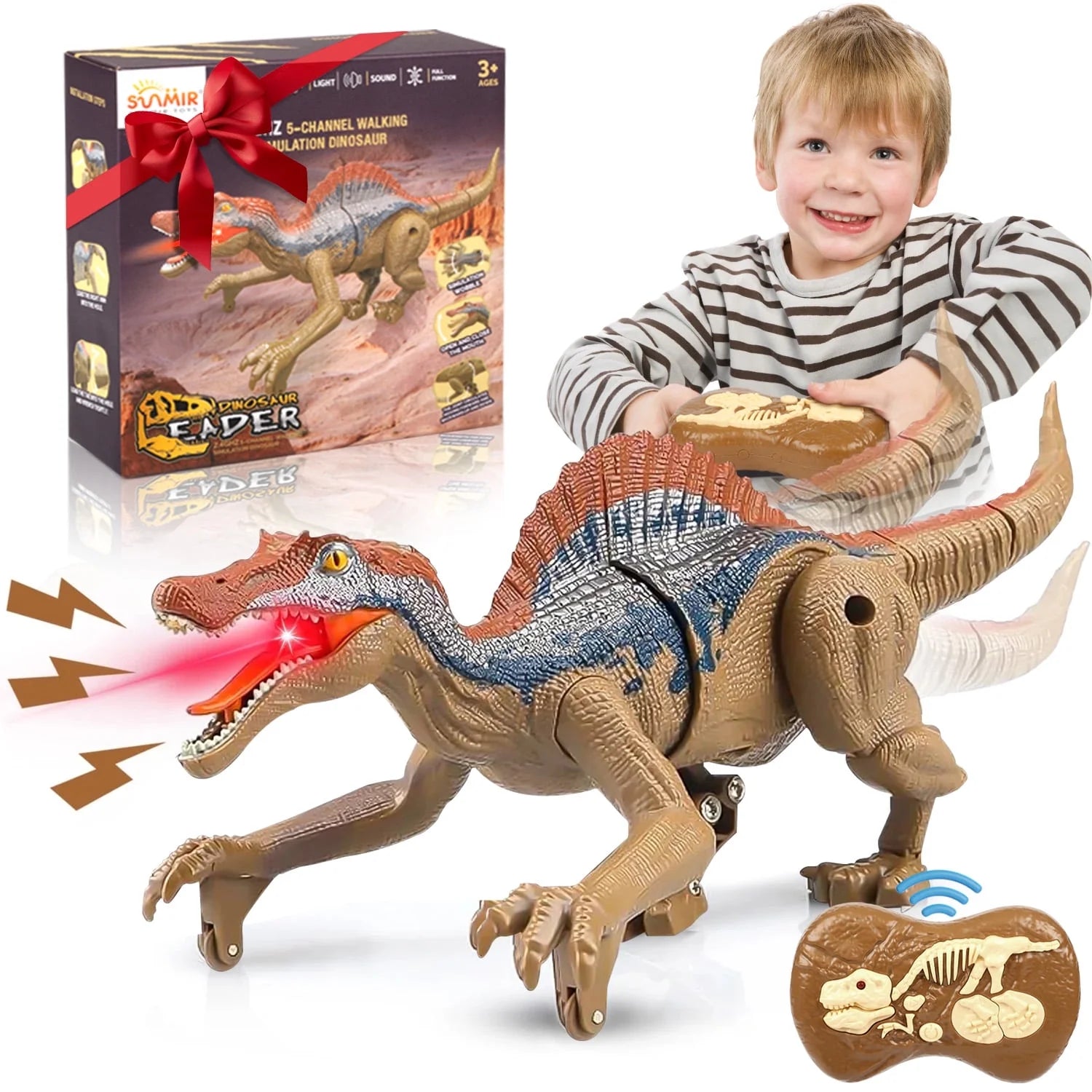 Remote Control Dinosaur Toys for Boys, 2.4G RC Dinosaur Robot with Light Sound, Kids Boy Toys Ages 3 4 5 6+ Year Old, Velociraptor Toys Christmas Gifts